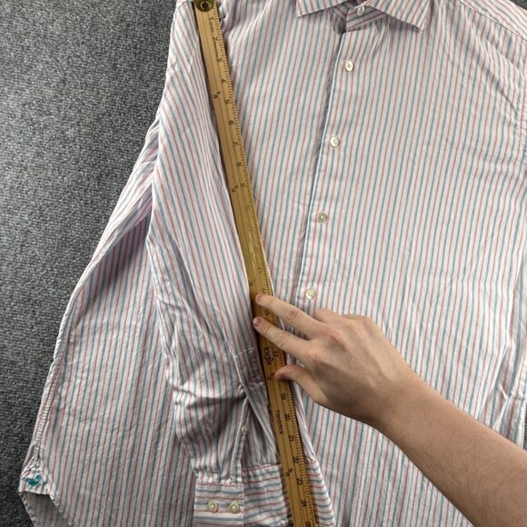 Faconnable Blue Red Striped 17 French Long Sleeve Men Shirt Button Up Spread - Picture 11 of 16